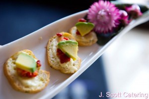 J. Scott Catering, Avocado & Brie with Sundried Tomato on Crostini