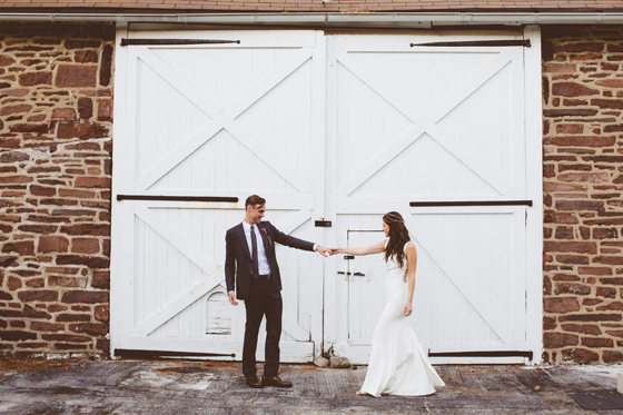 Bride and Groom Outdoor barn wedding