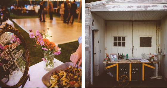 catering food menu and rustic bar